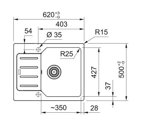 Мийка кухонна Franke City, фраграніт, прямокутник, з крилом, 620х500х190мм, чаша - 1, врізна, оборотна, UCG 611-62, сірий камінь