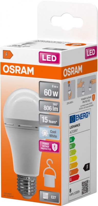 Лампа OSRAM LED E27 8Вт 806Лм 4000К A60 акумуляторна