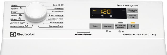 Пральна машина Electrolux вертикальна, 6кг, 1000, D, 60см, дисплей, білий