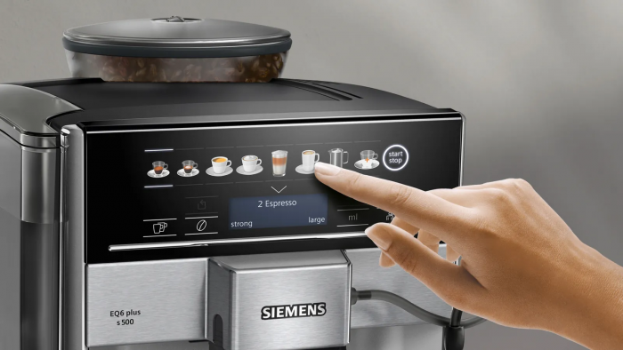 Кавомашина Siemens 1.7л, зерно + мелена, автомат.капучинатор, LED - дисплей, авторецептів - 12, чорно - срібний