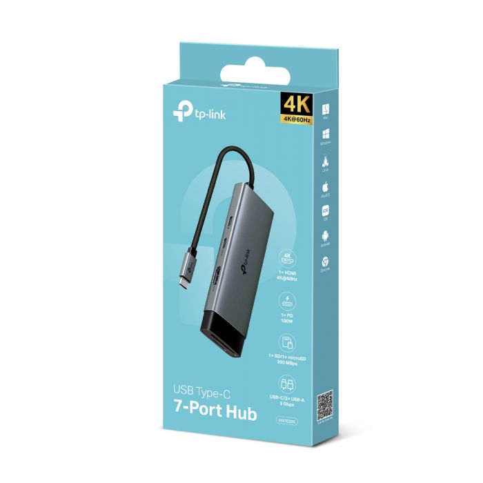 Хаб USB TP-LINK UH7020C USB-C > 2xUSB3.0/1xUSB-C/xHDMI/1xSD/1xmicroSD/1xPD 100Wh