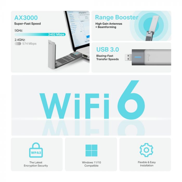 Адаптер WiFi TP-LINK Archer TX50UH AX3000, USB 3.0