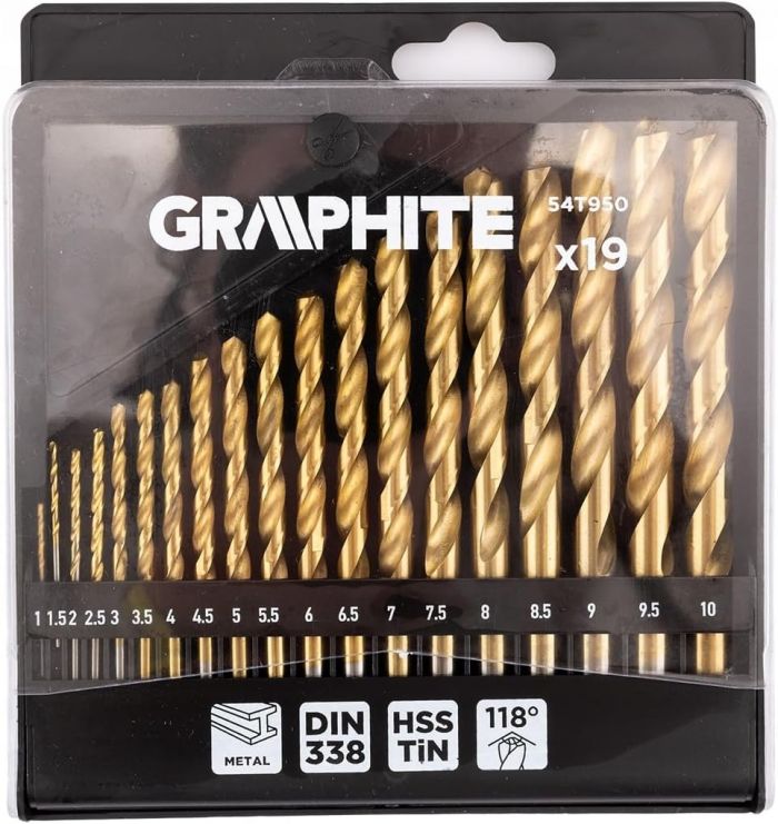 Набір свердел по металу GRAPHITE HSS TiN 1-10мм кейс 19шт