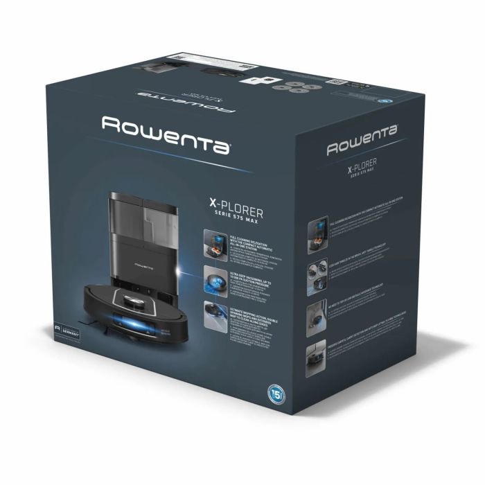 Робот-пилосос Rowenta миючий X-Plorer Serie 575 Max Standard, 10000ПаВт, h=10.5см, 0.22л, конт пил -0.3л, автон. робота до 120хв, чорний
