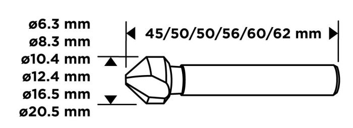 Набір свердел конічних для фрезування GRAPHITE TiN 6.3-20.5мм кейс 6шт