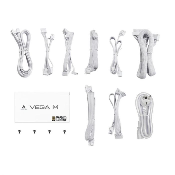 Блок живлення CHIEFTEC Vega M  (750W), >90%, 80+ Gold, 135мм FDB, 1xMB 24pin(20+4), 2xCPU 8pin(4+4), 3xMolex, 6xSATA, 4xPCIe 8pin(6+2), 1xPCIe GEN5 16pin, Fully Modular, White