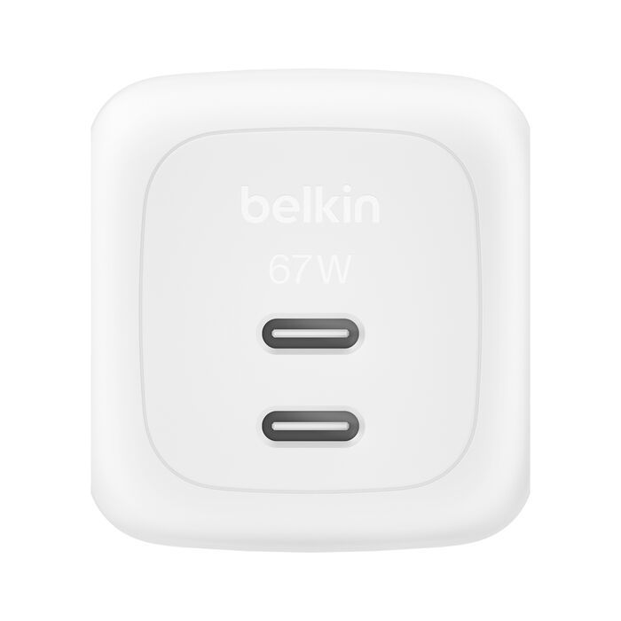 Зарядний пристрій мережевий Belkin 67Вт 2хUSB-С GAN PD PPS, білий