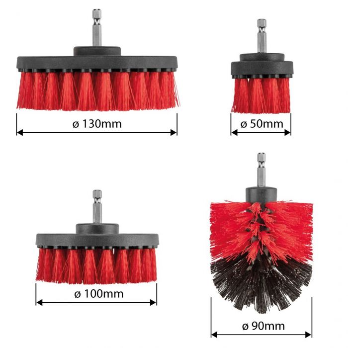 Щітки для чищення GRAPHITE для дрилів 1/4" HEX 50мм, 90мм, 100мм, 130мм набір 4шт