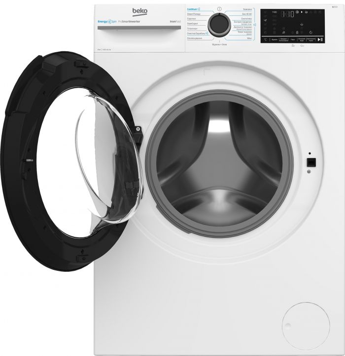 Пральна машина Beko фронтальна, 8кг, 1400, A, 55см, дисплей, інвертор, пара, білий