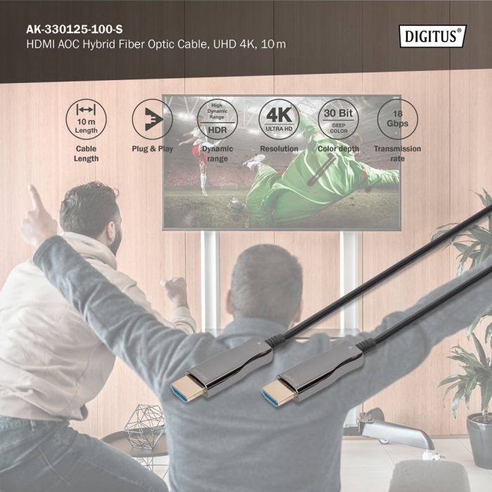 Кабель DIGITUS HDMI UHD 4K, AOC hybrid-fiber, type A M/M, 10м, чорний
