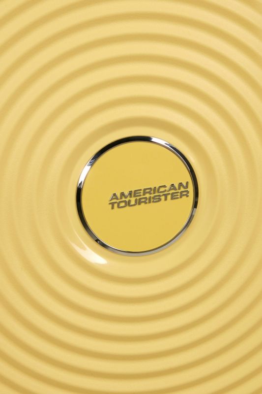 Валіза American Tourister, Soundbox, поліпропілен, мала, 55см, 35.5/41л, TSA, 4 колеса, EXP, пастельно-жовтий