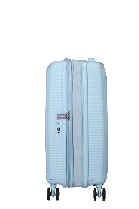 Валіза American Tourister, Soundbox, поліпропілен, мала, 55см, 35.5/41л, TSA, 4 колеса, EXP, пастельно-блакитний