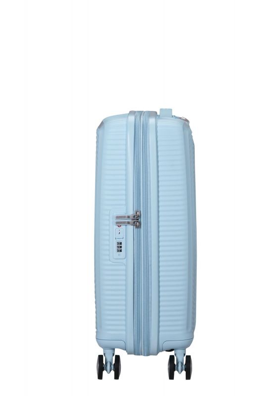 Валіза American Tourister, Soundbox, поліпропілен, мала, 55см, 35.5/41л, TSA, 4 колеса, EXP, пастельно-блакитний