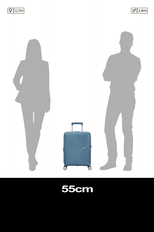 Валіза American Tourister, Soundbox, поліпропілен, мала, 55см, 35.5/41л, TSA, 4 колеса, EXP, сіро-синій