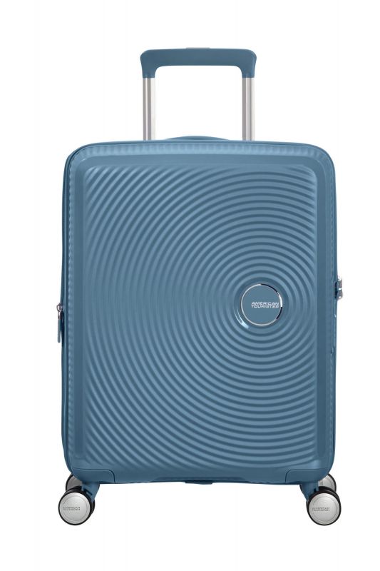 Валіза American Tourister, Soundbox, поліпропілен, мала, 55см, 35.5/41л, TSA, 4 колеса, EXP, сіро-синій