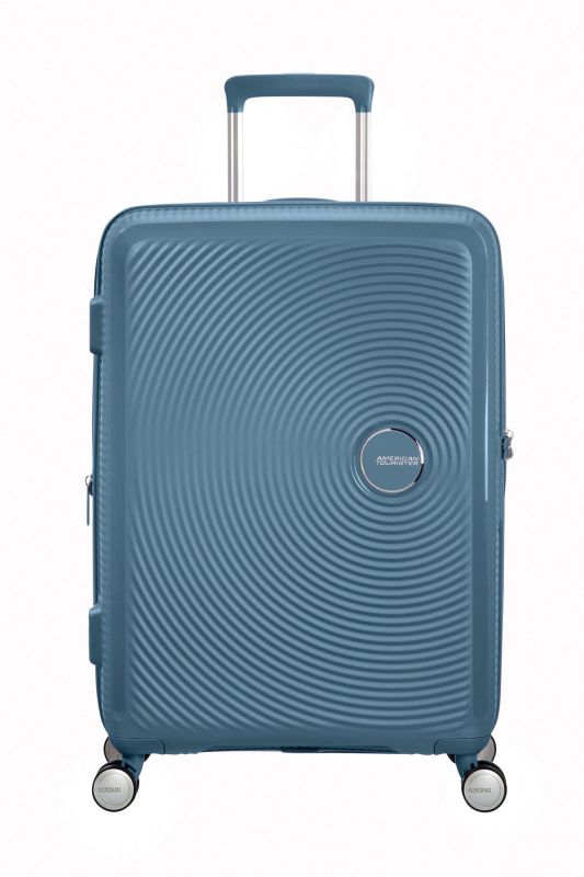 Валіза American Tourister, Soundbox, поліпропілен, середня, 67см, 71.5/81л, TSA, 4 колеса, EXP, сіро-синій