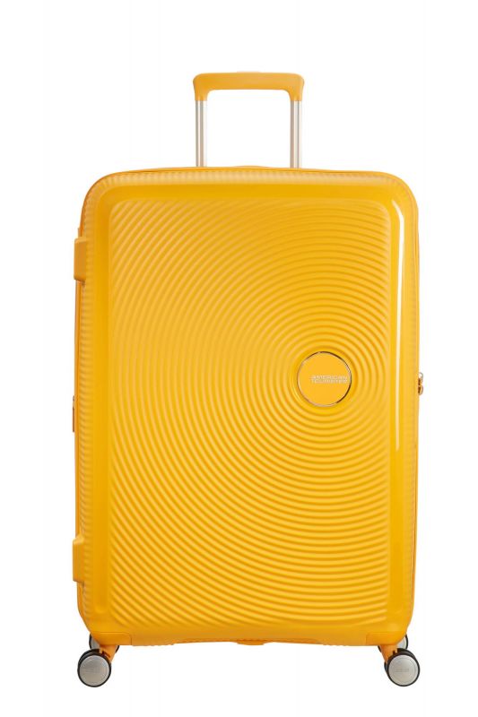 Валіза American Tourister, Soundbox, поліпропілен, велика, 77см,  97/110л, TSA, 4 колеса, EXP, жовтий