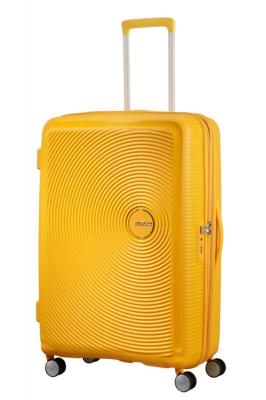 Валіза American Tourister, Soundbox, поліпропілен, велика, 77см,  97/110л, TSA, 4 колеса, EXP, жовтий