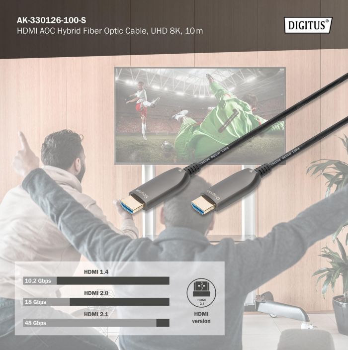 Кабель DIGITUS HDMI UHD 8K, AOC hybrid-fiber, type A M/M, 10м, чорний