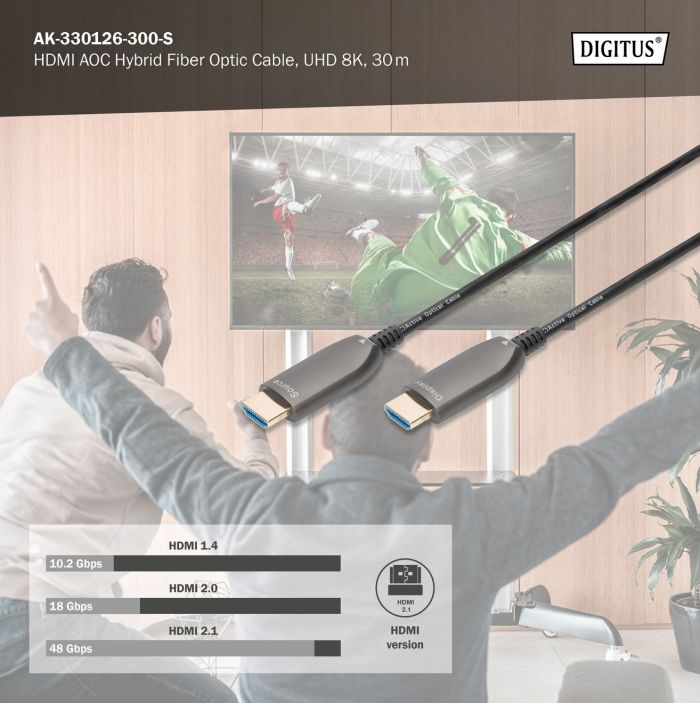 Кабель DIGITUS HDMI UHD 8K, AOC hybrid-fiber, type A M/M, 30м, чорний