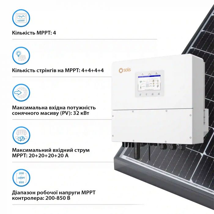 Гібридний інвертор трифазний Solis S6 20кВт, 4xMPPT, DC, для HV Batteries