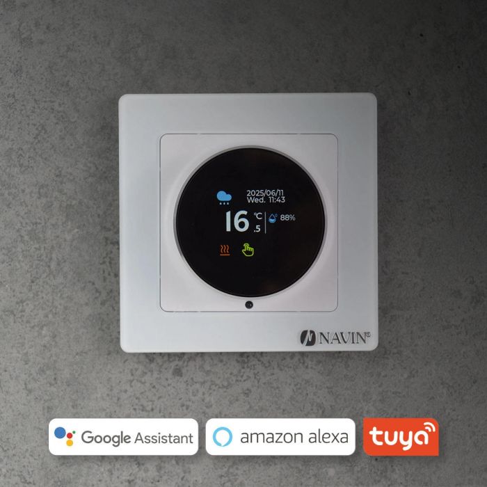 Терморегулятор Navin EH20R-16A 5...35 °C для теплої підлоги електронний Wi-Fi Tuya, Smart Life вбудований дротовий датчик 16A 230В білий