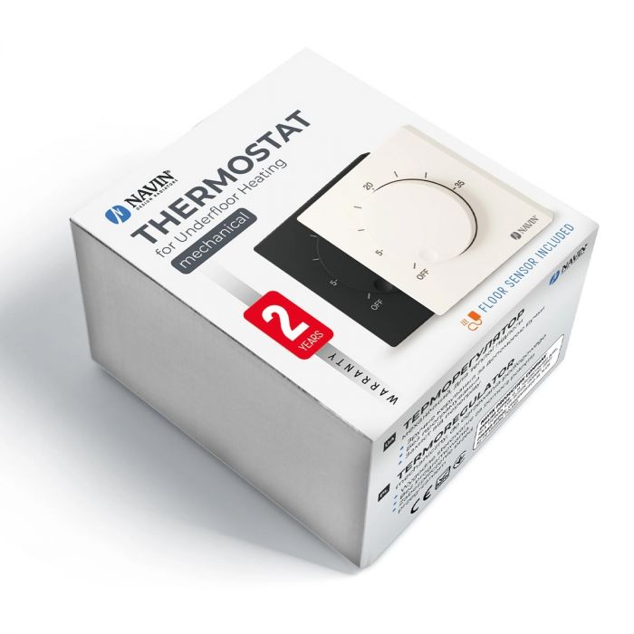 Терморегулятор Navin EH84BM-16A 5...35 °C для теплої підлоги механічний накладний дротовий датчик 16A 230В чорний