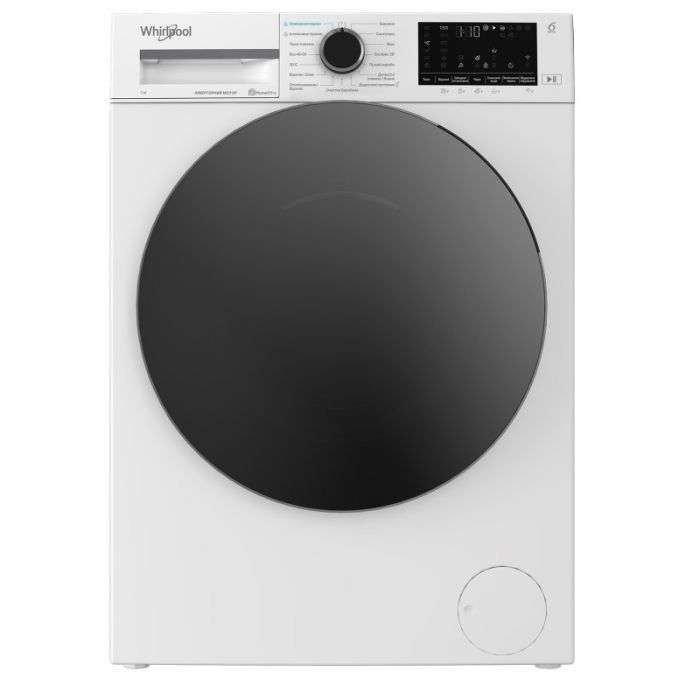 Пральна машина Whirlpool фронтальна, 7кг, 1200, A, 49.6см, дисплей, пара, інвертор, люк чорний, білий