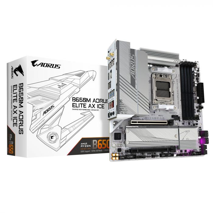 Материнська плата GIGABYTE B650M A ELITE AX ICE sAM5 B650 4xDDR5 M.2 HDMI DP Wi-Fi mATX