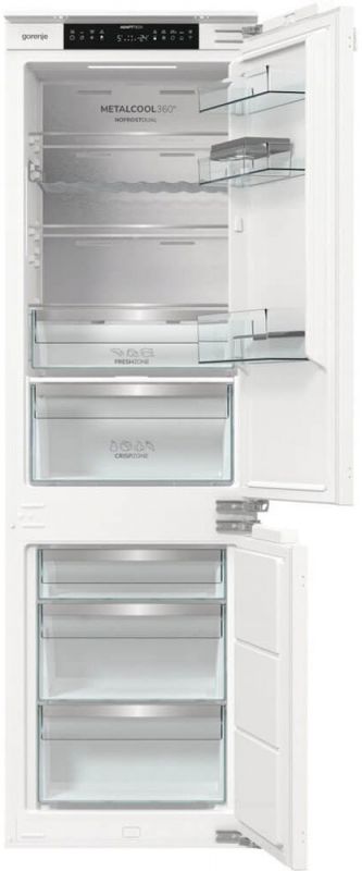 Холодильник Gorenje вбудований з нижн. мороз., 177x54x55см, 2 двері,244(68)л, А+, NF+, Зона св-ті, Диспл, Wi-Fi, Біли