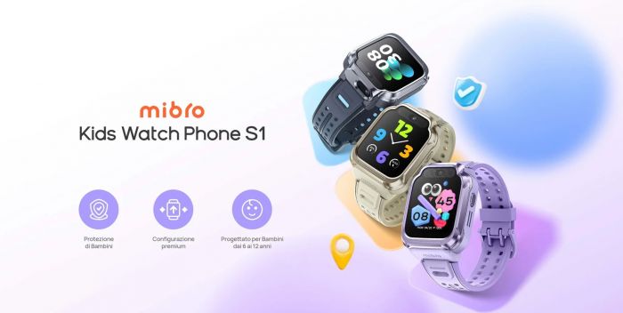 Дитячий годинник-телефон Mibro S1, 1.68", 360x390, GPS, 8MP+5MP, 900мА·год, 2АТM, лавандовий