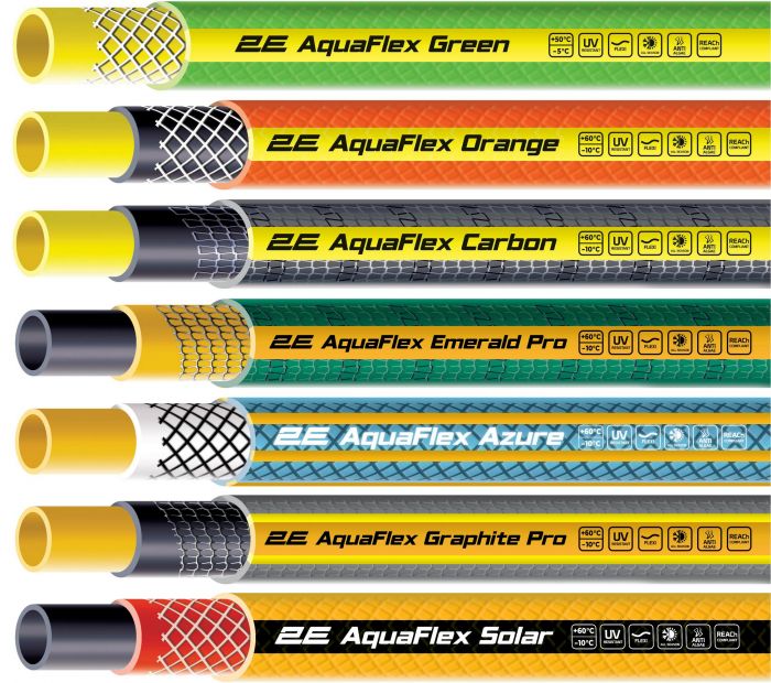 Шланг садовий 2Е AquaFlex Graphite Pro 1/2" 30м 4 шари 20бар -10…+60°C зрошувач 2 конектори адаптер