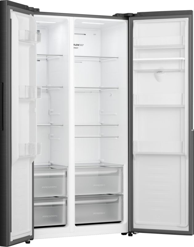 Холодильник SBS Gorenje, 179х62х92см, 2 двері, 344(197)л, А+, NF+, Інв., Зона св-ті, диспенсер, генератор льоду, Зовн. Диспл, чорний