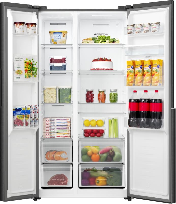 Холодильник SBS Gorenje, 179х62х92см, 2 двері, 344(197)л, А+, NF+, Інв., Зона св-ті, диспенсер, генератор льоду, Зовн. Диспл, чорний