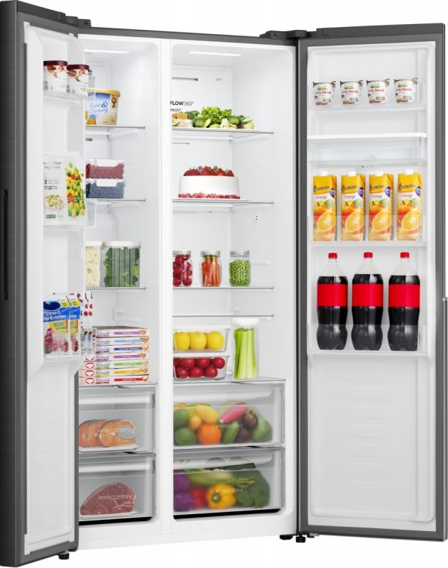 Холодильник SBS Gorenje, 179х62х92см, 2 двері, 344(197)л, А+, NF+, Інв., Зона св-ті, диспенсер, генератор льоду, Зовн. Диспл, чорний