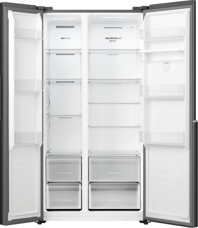 Холодильник SBS Gorenje, 179х62х92см, 2 двері, 344(197)л, А+, NF+, Інв., Зона св-ті, диспенсер, генератор льоду, Зовн. Диспл, чорний