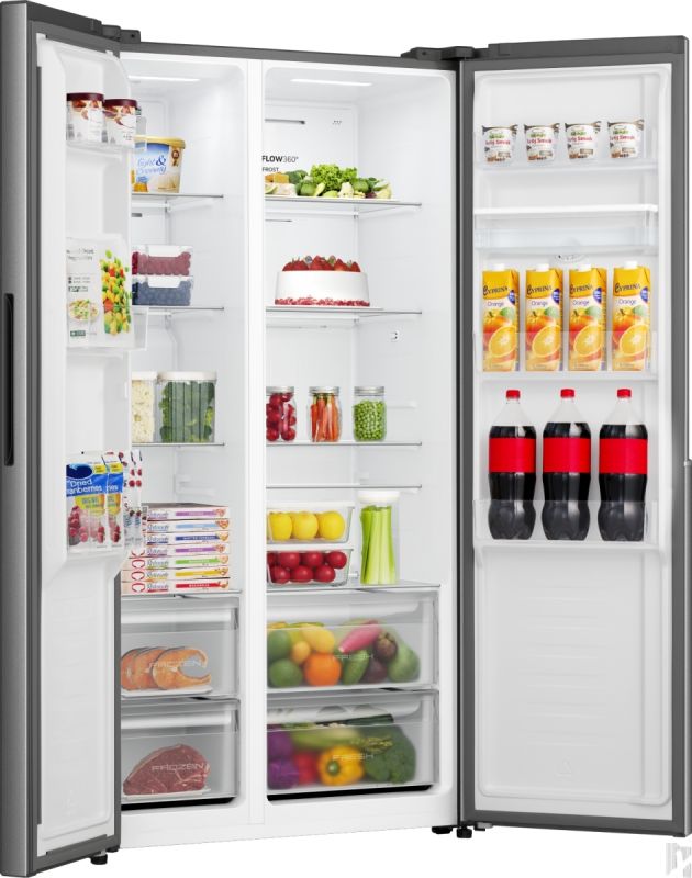 Холодильник SBS Gorenje, 179х62х91см, 2 двері, 344(197)л, А+, NF+, Інв., Зона св-ті, диспенсер, Зовн. Диспл, нерж