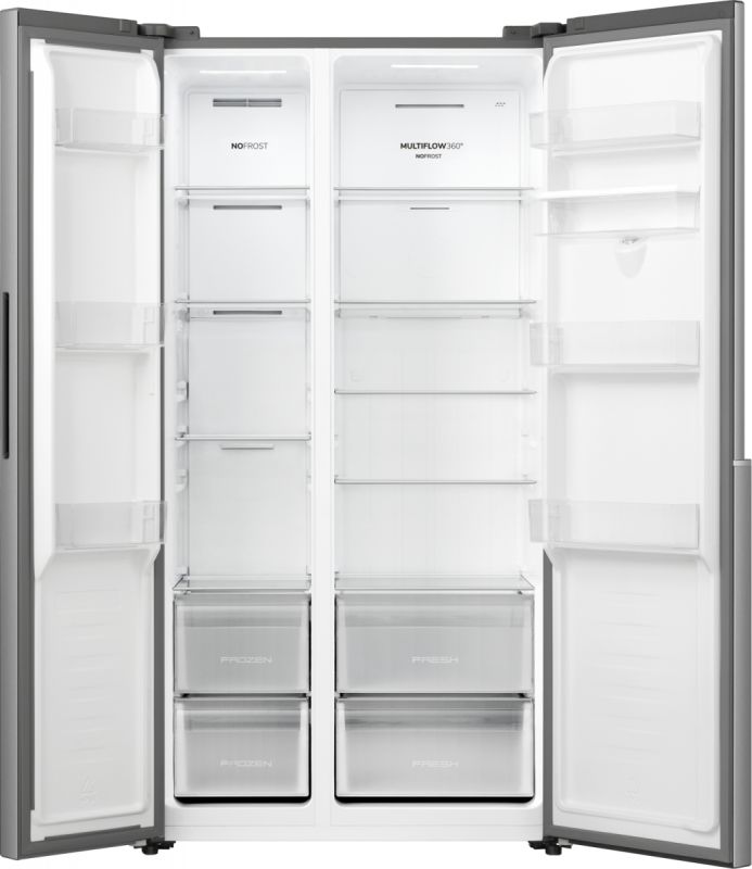 Холодильник SBS Gorenje, 179х62х91см, 2 двері, 344(197)л, А+, NF+, Інв., Зона св-ті, диспенсер, Зовн. Диспл, нерж