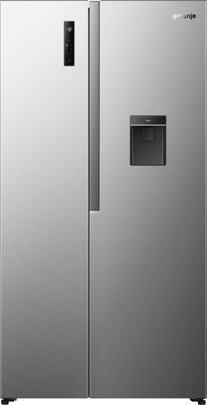 Холодильник SBS Gorenje, 179х62х91см, 2 двері, 344(197)л, А+, NF+, Інв., Зона св-ті, диспенсер, Зовн. Диспл, нерж