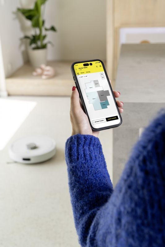 Робот-пилосос karcher RVC 3, h=0.97см, вологе прибирання, конт пил -0.24л, вода -0.28л, автон. робота до 130хв, Bluetooth, білий 