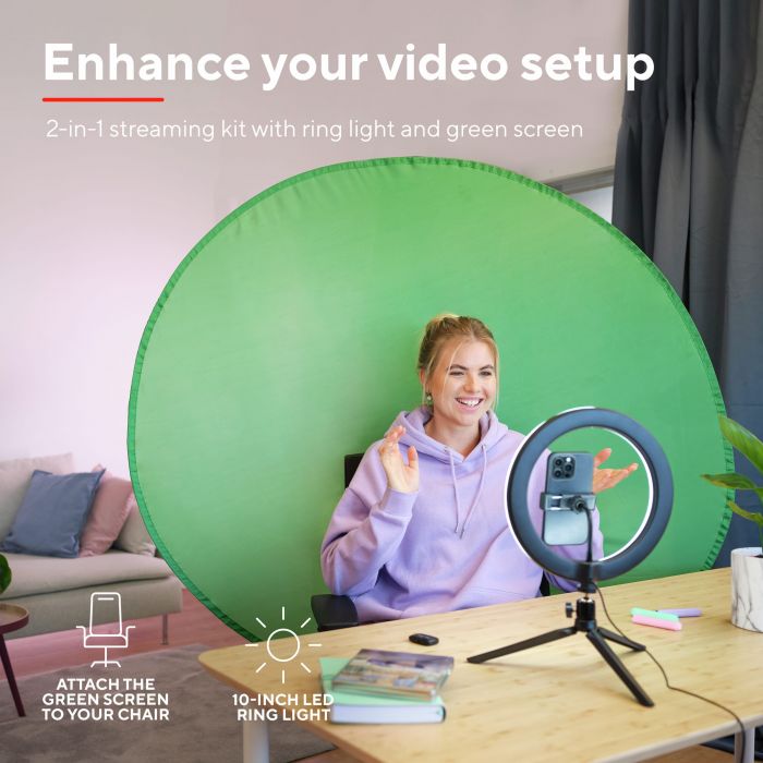 Комплект для стримінгу Trust Maku+ 2-in-1 Streaming Kit, зелений фон та кільцева лампа