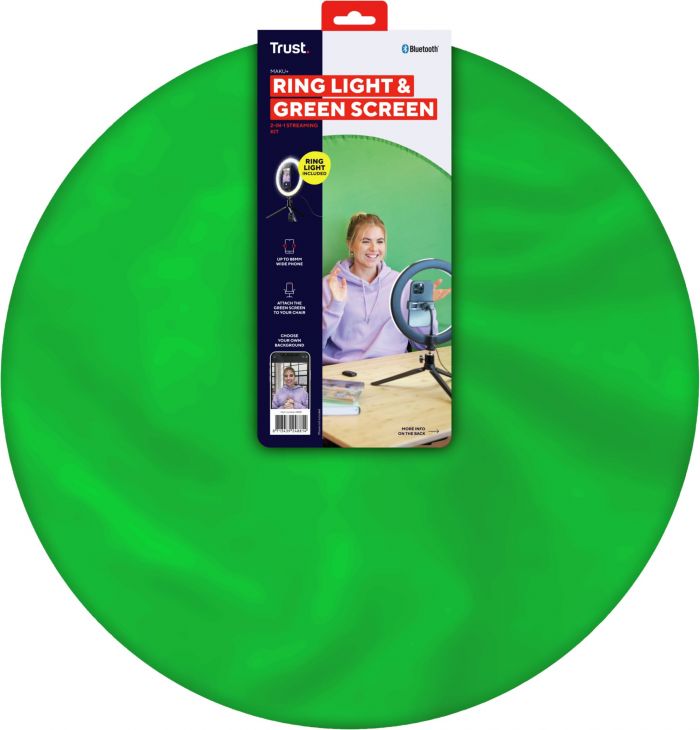 Комплект для стримінгу Trust Maku+ 2-in-1 Streaming Kit, зелений фон та кільцева лампа