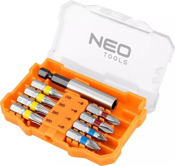 Біти Neo Tools, 1/4", бітотримач, PH,PZ,TH, 25мм, сталь S2, кейс, 8шт