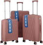 Набір валіз 2E, M7979, поліпропілен, (L+M+S), блискавка anti theft, 4 колеса, кодовий замок, рожево-золотий