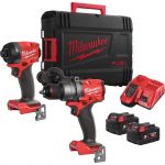 Набір із двох акумуляторних інструментів Milwaukee M18 M18FPP2A3-502X шурупокрут-дриль M18 FPD3-0X гвинтоверт ударний M18 FID3-0X акб М18 1х5А·год ЗП M12-18FC TURBO кейс