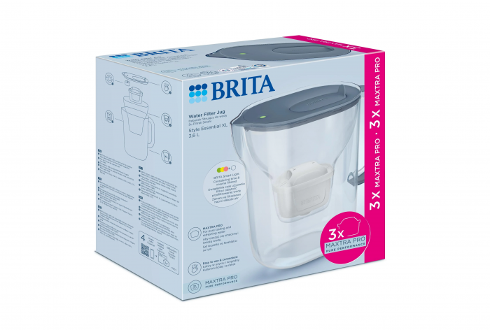 Фільтр-глечик Brita Style Essential XL MXPro 3.6л (2.3л очищеної води) + 3 картриджа сіро-блакитний