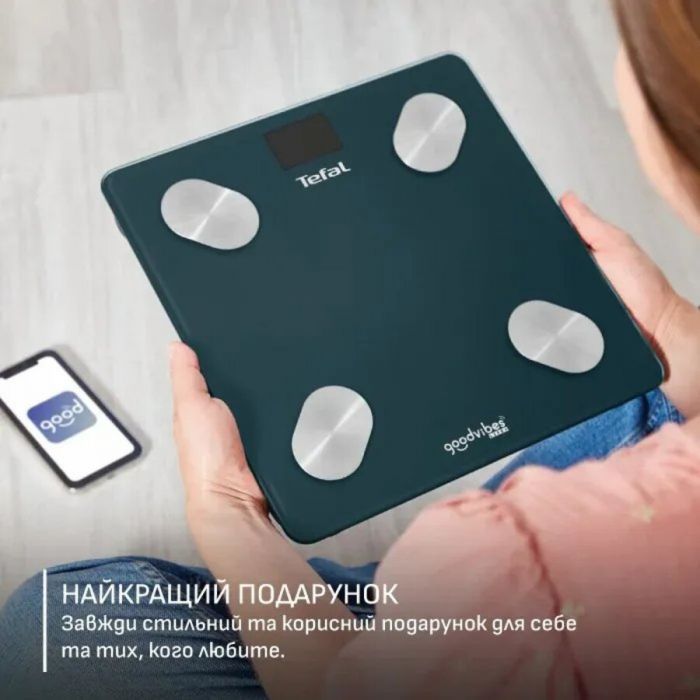 Ваги Tefal підлогові Goodvibes Life+, 180кг, Bluetooth, AAAx3 в комплекті, скло, синій