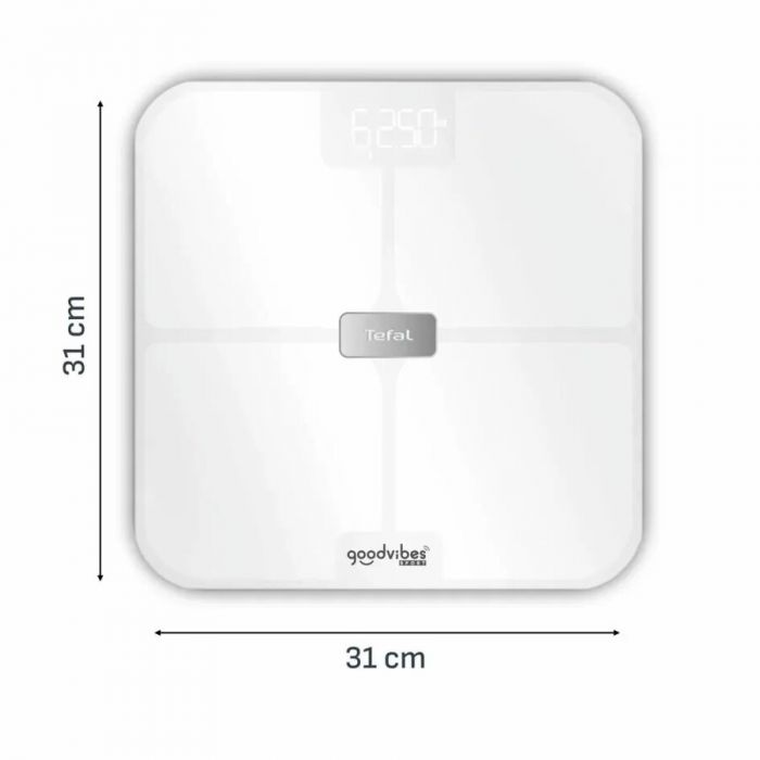 Ваги Tefal підлогові Goodvibes Sport, 200кг, Bluetooth, AAAx4 в комплекті, скло, білий