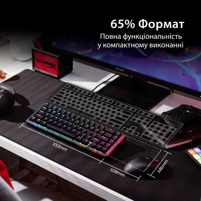 Клавіатура механічна HyperX Alloy Origins 2 65key, Red, USB-A, Hot-Swap, EN/UA, RGB, чорний