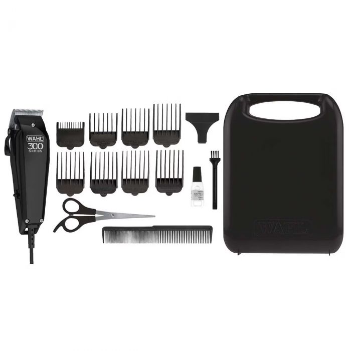 Машинка для стрижки Wahl Home Pro 300, мережа, вібраційний мотор, насадок-10, кейс, масло та ножиці у компл., сталь, чорний